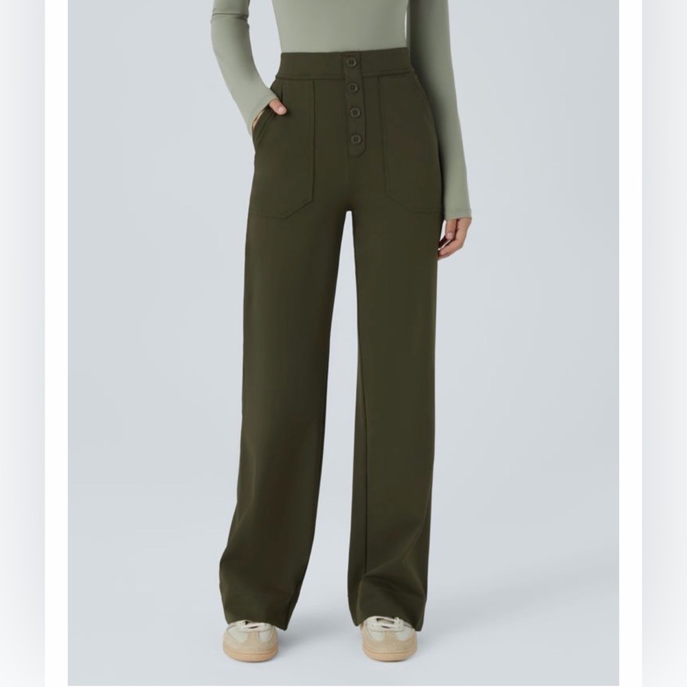 Halara women’s High-Waisted Olive Green Wide-Leg Pants size M